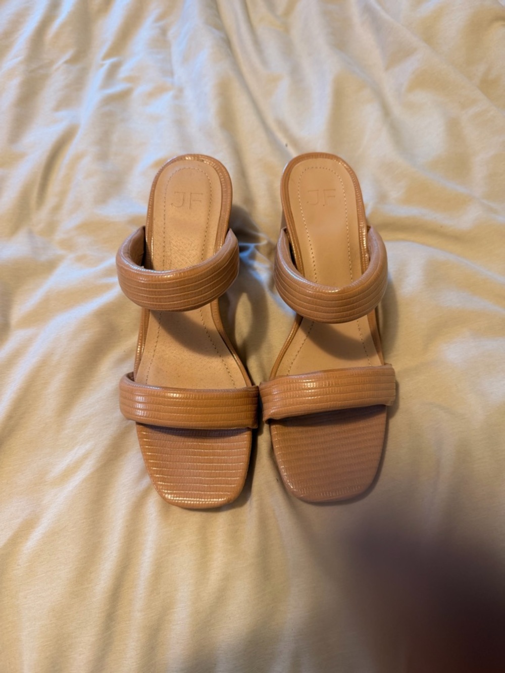 JustFab Women's Double Strap Tan Slide Mules
